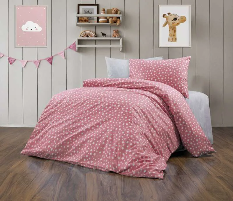 Pembe yıldız desenli bebek nevresim takımı