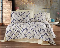 Lacivert Geometrik Desenli Ranforce Nevresim Takımı