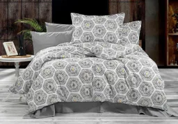 Gri Geometrik Mozaik Desenli Ranforce Nevresim Takımı
