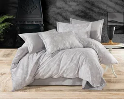 Açık Gri Damask Desenli Ranforce Nevresim Takımı