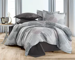Gri Geometrik Daire Desenli Ranforce Nevresim Takımı