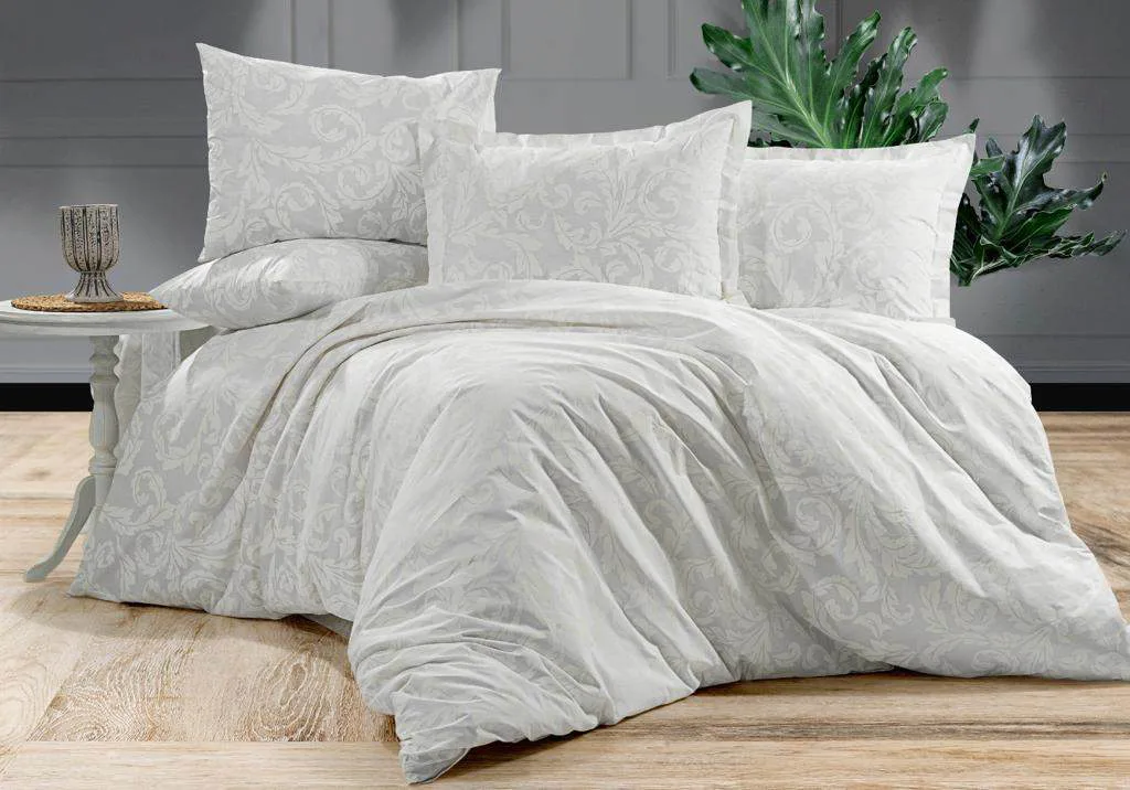 Krem damask desenli ranforce nevresim takimi