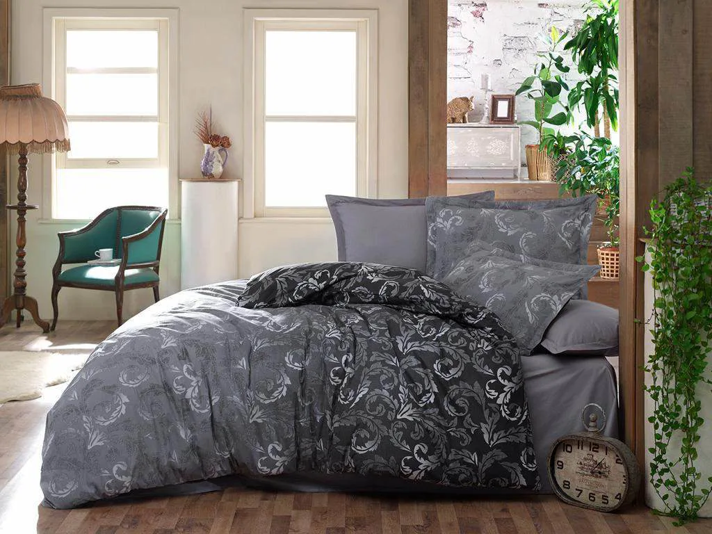 Antrasit damask desenli ranforce nevresim takimi