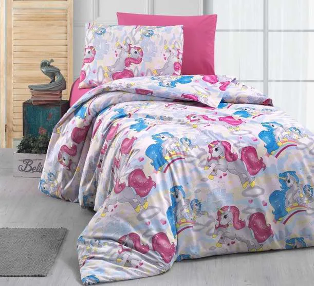 Pembe pony desenli cocuk nevresim takimi