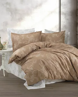 Kahverengi Damask Desenli Ranforce Nevresim Takımı