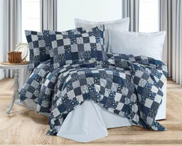 Lacivert Patchwork Desenli Ranforce Nevresim Takımı