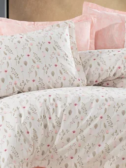 Pembe Çiçek Desenli Ranforce Nevresim Takımı